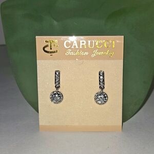 Vintage Carucci Silvertone Rhinestone Pierced Earrings